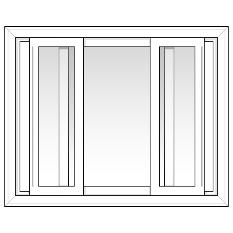End vent window diagram: a fixed centre pane with two sliding side panels